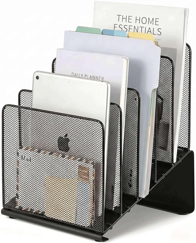 LEKETREE File Organizer for Desk, File Folder Organizer with 5-Section Vertical Rack, Suitable for Home Office Document Organization and Storage(Black)