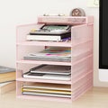 Natwind 4-Tier Stackable Metal Mesh Letter Paper Tray Organizer,Pink | Desk Organizer For Paper,Document,Mail Tray For Office Supplies,File Holder For Home Office School Classroom Organization
