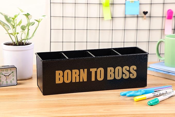DUDKI Home Present Desk Organiser 4 compartments Decorative Pen Pencil holder | Office Storage for Pens, Notes, Mail, and Supplies |
