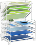 MINDEPOT 4-Tier Paper Organizer + 3-Pocket File Holder + Drawer + Pen Holders, Desktop File Organizers Paper Tray for Office Supplies School Classroom Organization (White, no Drawer & Pen Holder)