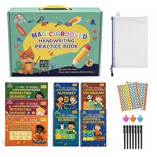 Magic Grooved Handwriting Workbook for Kids 3-8, Reusable with Auto-Disappearing Ink | Preschool Writing Learning Toy, Educational Gift for Toddlers