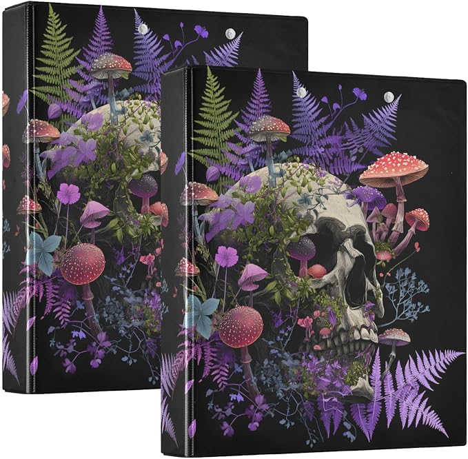 ALAZA 3 Ring Binder Mystic Skull Head Mushroom Clipboard Round Ring Binder Holds 1.5 Inch Three Rings Binders for Office Supplies, 1Pack