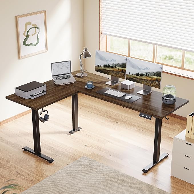 Agilestic L Shaped Standing Desk 63 inch Adjustable Height, Electric Corner Standing Desk, Sit Stand Computer Table with Splice Board, Dark Walnut | Corner Desk, Ample Workspace, Memory Presets, Hooks, Stable Steel Frame,176 lbs Capacity, Easy Assembly...