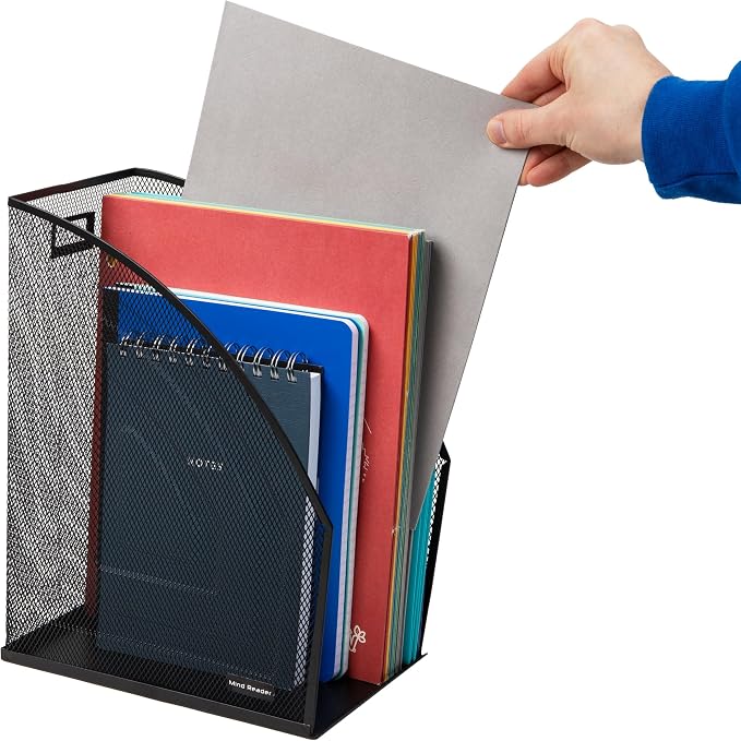 Mind Reader Vertical File Storage, Desktop Organizer, Workspace, Office, Metal Mesh, 6.25" L x 10" W x 12.5" H, Black (Pack of 4)