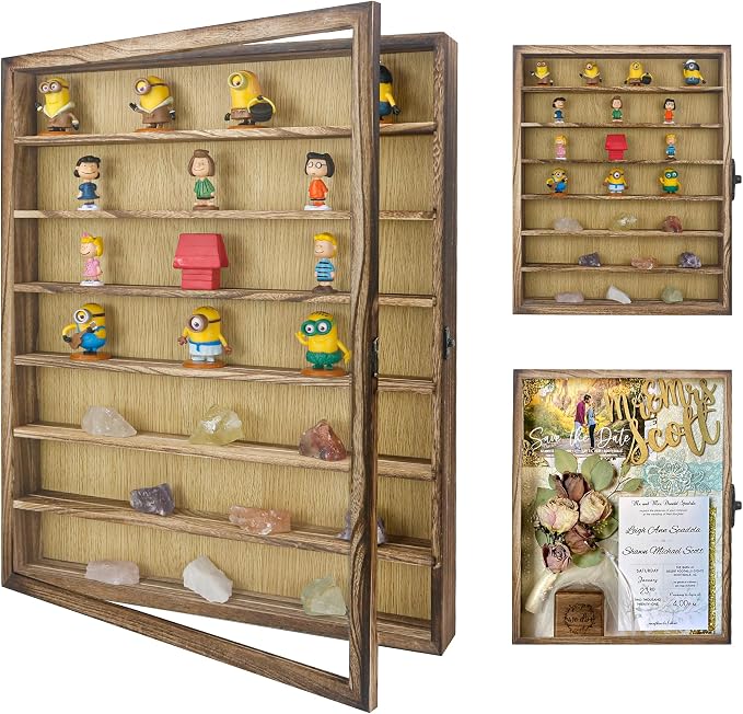 FramePro Shadow Box Frame Display Case 16x20 with Removable Shelves, Deep Memory Box Trinket Knick Knack Shelf Cabinet for Collector, Keepsake Coins Military Medals Wedding Flowers Real Wood