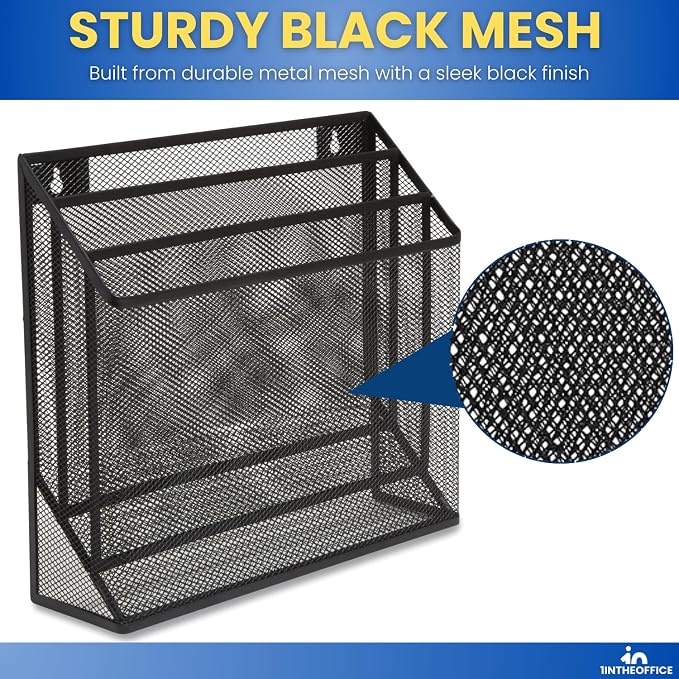 1InTheOffice 3 Tiers File Folder Organizer, Desk Sorter, Black Mesh Organizer