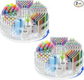 CraftGenes 2 Packs Pen Organizer for Desk - Acrylic Pen Holder with Hand Grips, 360° Extra Large Rotating Desk Organizer with 7 Removable Compartments for Office, Home, and Makeup Storage