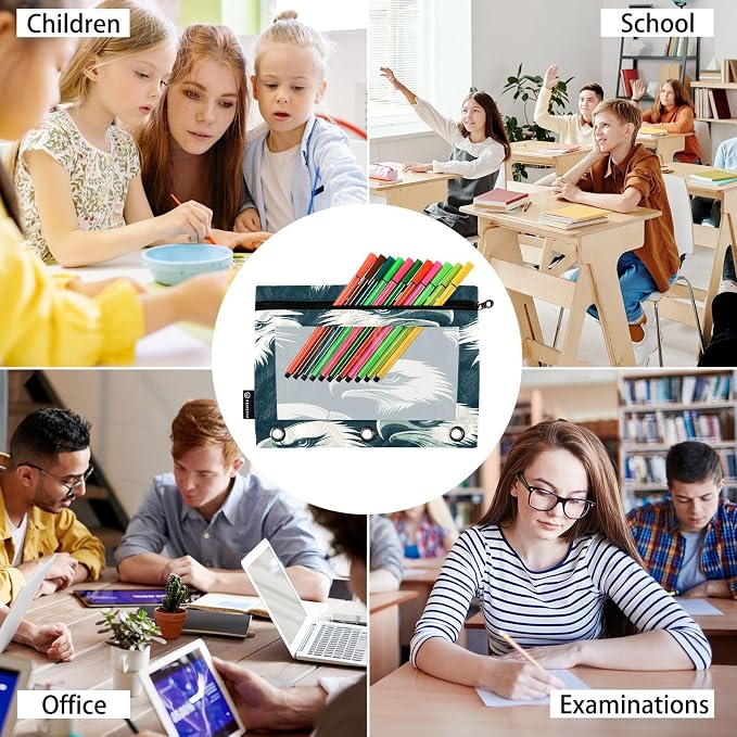 Eagles Head Pencil Pouch for 3 Ring Binder, 2 Pack Waterproof Pencil Bags Clear Window Pencil Case Zipper School Office Supplies