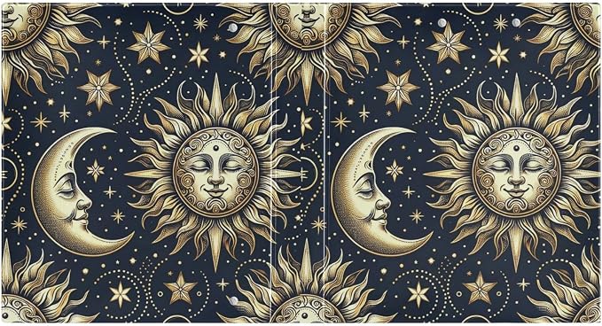 3 Ring Binder, Golden Sun Moon Stars Boho File Folder Holds 200 Sheets File Storage for Women Men School Office Supplie