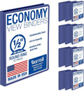 Samsill 0.5 Inch 3 Ring Binders, Economy Round Ring, Clear View Cover, 100 Sheet Capacity - for School, Home, Office - Blue, 12 Pack