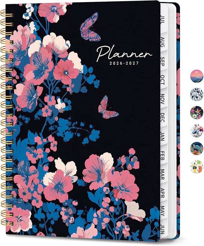 Planner 2026-2027, Academic Year Monthly & Weekly Planner Caledndar, July 2026 - June 2027, Hardcover Large Planning Agenda Book with Tabs for School Office Supplies, 8.5" x 11" - Butterfly Night