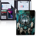 Padfolio/Portfolio Folder Clipboard,Padfolio Clipboard,Writing Portfolio Leather with Cover for Card Holder Slot Letter Size A4 for Office Conference Notepad Clip Boards,Dream Catcher Wolf