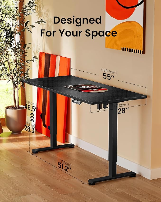 ErGear Height Adjustable Electric Standing Desk, 55 x 28 Inches Sit Stand up Desk, Memory Computer Home Office Desk, Carbon Fiber Black