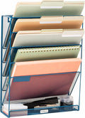 Mind Reader 5-Pocket Vertical File Storage, Desktop Organizer, Wall Mount, Office, Metal Mesh, Turquoise