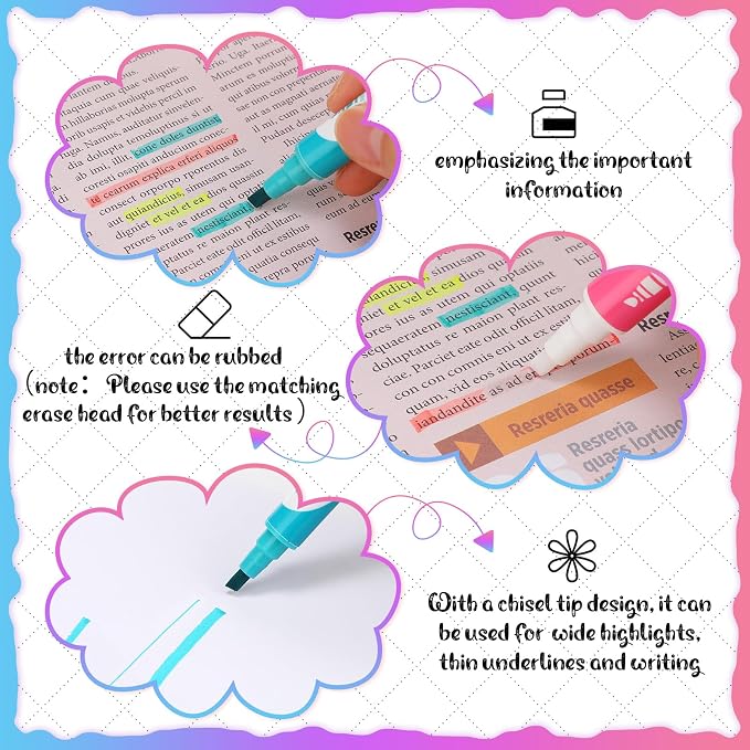 Zhehao 100 Pcs Erasable Highlighters Set, 10 Assorted Pastel Colors