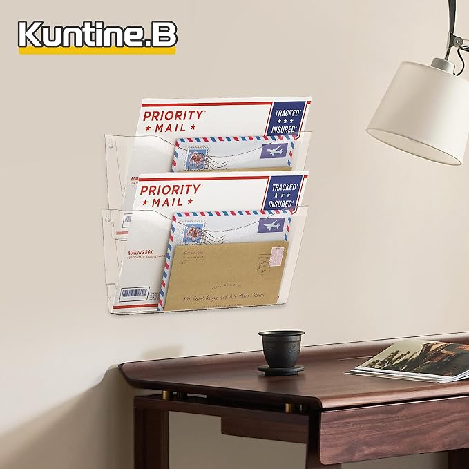 Kuntine.B 6 Pack Clear Single Pocket File Holder Hanging Wall Organizer, Wall Mount Mails Magazines Organizer for Office and Home
