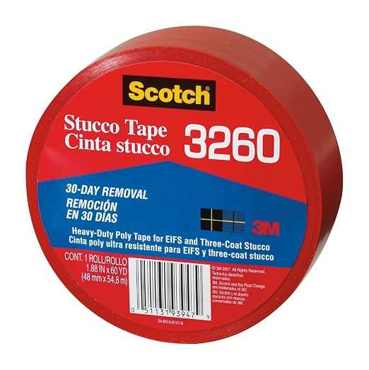 Scotch Stucco Tape, 2 Inch Wide, Red, 1 Roll