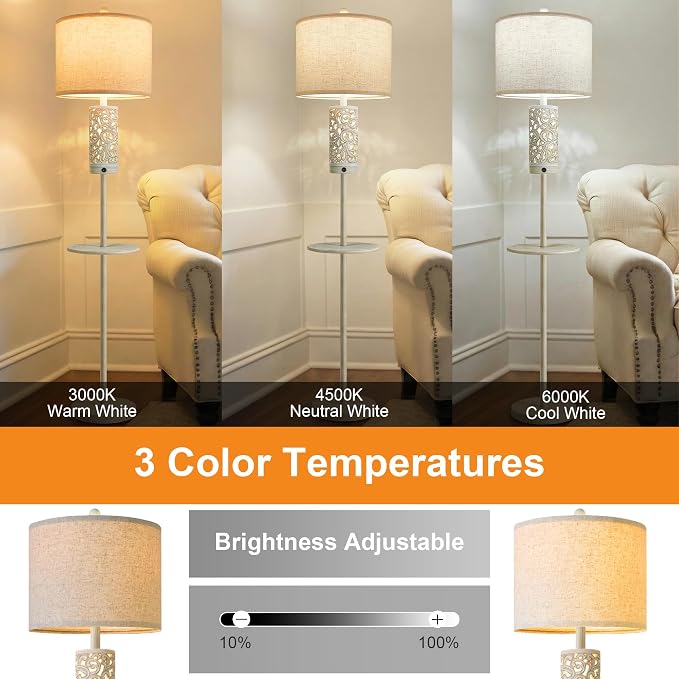 Dimmable Farmhouse Floor Lamp for Living Room, 2-in-1 Rustic Floor Lamp with Main&Night Light,Linen Shade&Dual Switches, 65" Standing Lamp for Bedroom Office Corner Dining Room, Wood Pole Lamp
