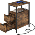 VASAGLE Side End Table with Charging Station, Slim Nightstand with 2 Drawers, Narrow Bedside Table for Living Room, Small Spaces, 18.9 x 11.8 x 24 Inches, Rustic Brown and Ink Black ULET324K101S