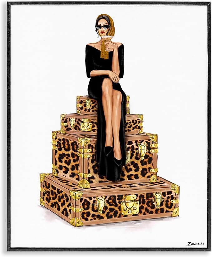 Stylish Gal Suitcases Travel Glam, 11 x 14 Inch Framed Giclée Print | Stupell Industries · By Ziwei Li · Ready to hang · Great for dorms and bedrooms · Made in USA