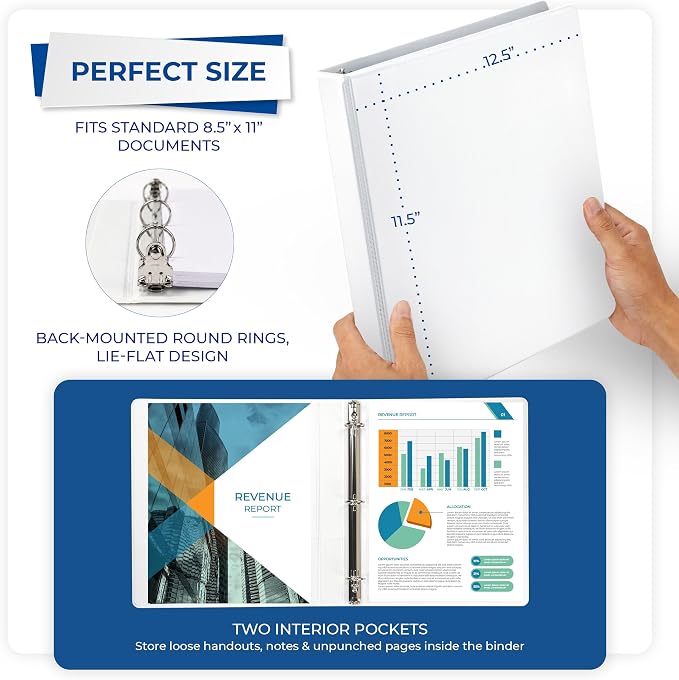 Samsill 1 Inch 3 Ring Binders, Economy Round Ring, Clear View Cover, 200 Sheet Capacity - for School, Home, Office - White, 6 Pack