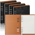 Henoyso 4 Pcs A5 Binder 6 Ring Notebook, Refillable Planner Binder, Small Leather Writing Journal with 100 Sheets Paper, Professional Notebook for Office School Supplies, Budget, 9 x 6.49 Inch, Black