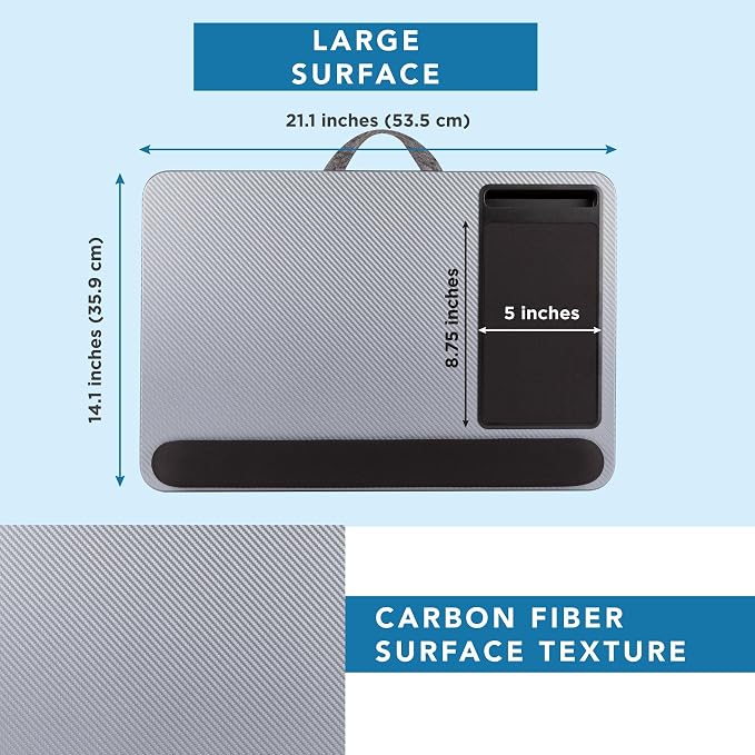 LAPGEAR Home Office Pro Lap Desk – Silver Carbon, Fits 15.6” Laptops