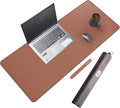 CENNBIE 35.5" x 16" Leather Desk Mat, Computer Mouse Pad for Office(Brown) | Premium Stitched Edges Resist Wear. Waterproof, Non-Slip & Easy To Clean. Protects Desk From Scratches. For Office & Home.