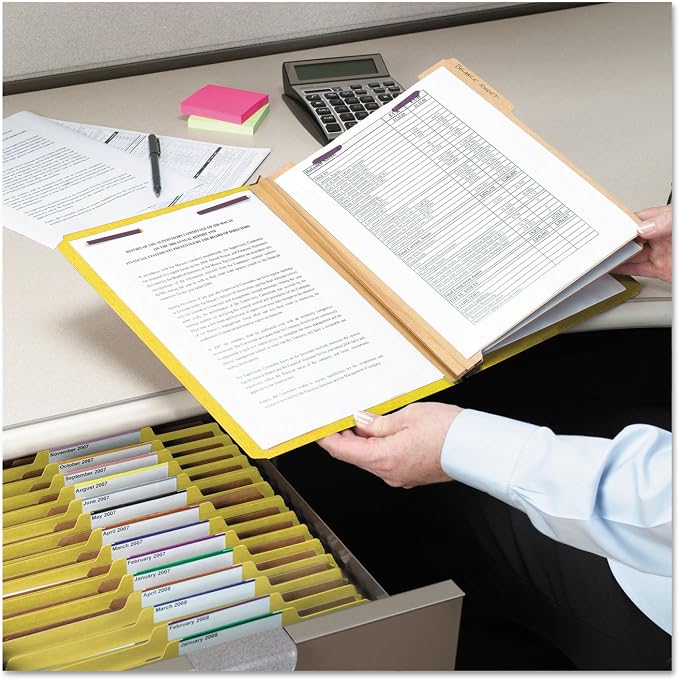 Smead Pressboard Classification File Folder with SafeSHIELD® Fasteners, 3 Dividers, 3" Expansion, Letter Size, Yellow, 10 per Box (14098) (Pack of 1)