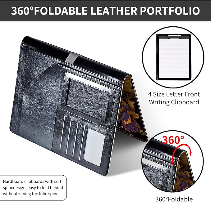 Padfolio/Portfolio Folder Clipboard,Padfolio Clipboard,Writing Portfolio Leather with Cover for Card Holder Slot Letter Size A4 for Office Conference Notepad Clip Boards,Sunflowers Butterflies
