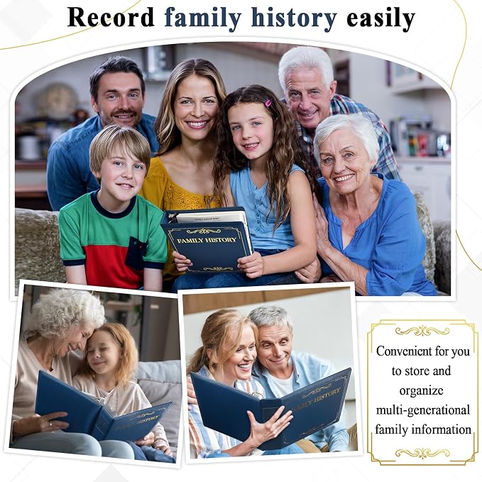 Family History Binder 3 Ring 50 Families Group Sheets 8th Generation Family Tree Chart 16 Genealogy Binder Dividers Navy Cover Genealogy Supplies with Pen Loop PVC Pocket for Families History