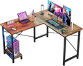 DUMOS 50-Inch Reversible L Shaped Desk with CPU Shelf, Brown | Computer Desk with Sturdy Metal Frame, Corner Gaming Desk, Home Office Desk for Study, Writing and Work, Sturdy Modern Design