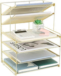 Desk Organizer, 6-Tier Paper Organizer Letter Tray, Gold | Desk Organizers and Accessories, Office Desk Accessories & Workspace Organizers, Desktop File Organizer for Office Supplies