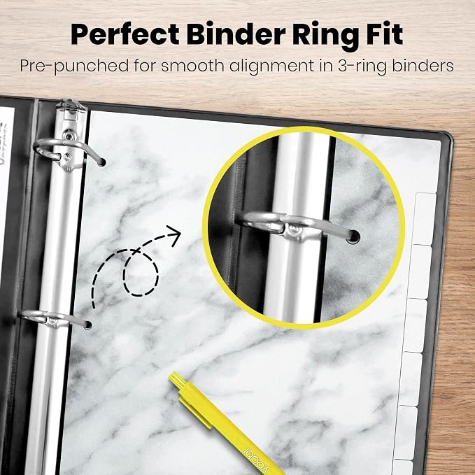 Yoobi 1 Inch Marble 3-Ring Binder & 8-Tab Divider Set, 4-Pack, D Rings | 3-Ring Binder + 8-Tab Divider Set, 2 Interior Pockets, Blank Sticky Labels Included, 4-Pack of Each