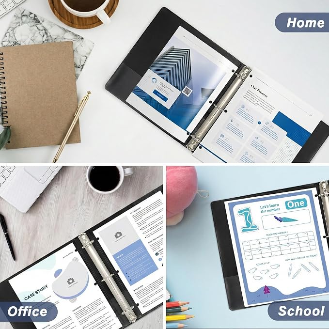 2 Inch 3 Ring Binders, 6 Pack Black Clear View Binders with 2 Interior Pockets, Round Ring Binder Holds 450 Sheets of 8.5 x 11 Inch Paper for Manuals, Records and Projects