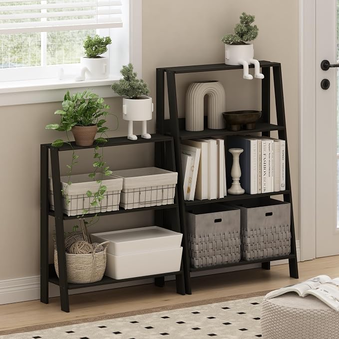 Furinno Ladder 4-Tier Book Shelf, Open Frame Ladder Shelf, Espresso | 10.9 x 23.6 x 38.4, Bookcase, Standing Display Storage Shelves, Storage Rack, for Organization, Living Room, Home Office