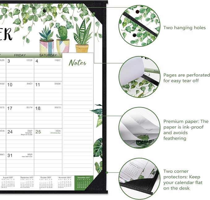 2027 Desk Calendar - Large Desk Calendar 2027 22x17, Jan. 2027 - Dec. 2027, 2027 Large Calendar, 12 Months, Corner Protectors - Plants