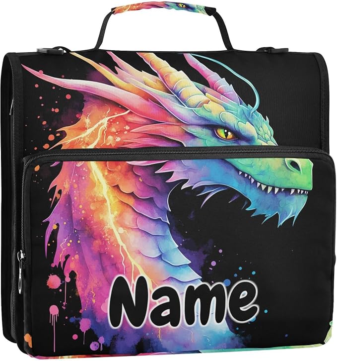 Custom Lightning Dragon Watercolor 3 Ring Binder Bag 1.5 inch Personalized Name Binder Organizer 500 Sheet Documents Storage for School Office