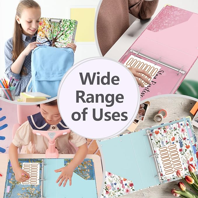 3 Ring Binder 2 Inch Round Ring Binder with 6 Tab Dividers，Cute Clipboard with Storage(Stay Positive)