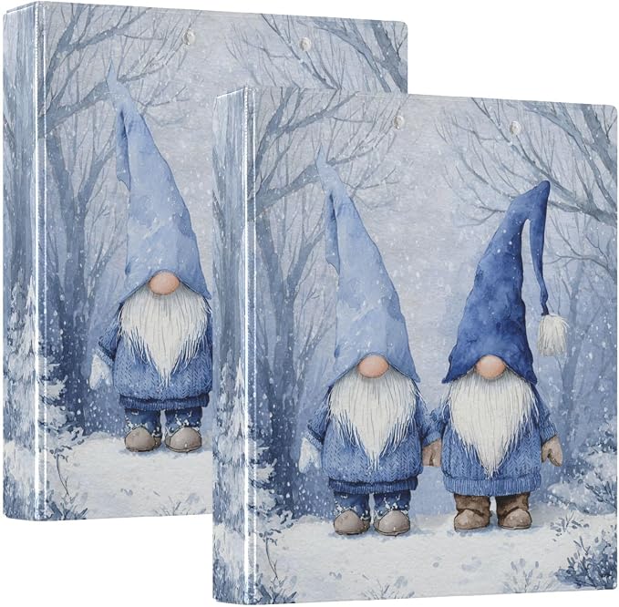 Blue Gnomes Farmhouse Winter Binder 3 Ring 1.5 Inch Binder with Clipboard&Pockets, Hardcover Binders Heavy Duty Large File Folder for Office School Supplies - Holds 200 Sheets, 2 PC