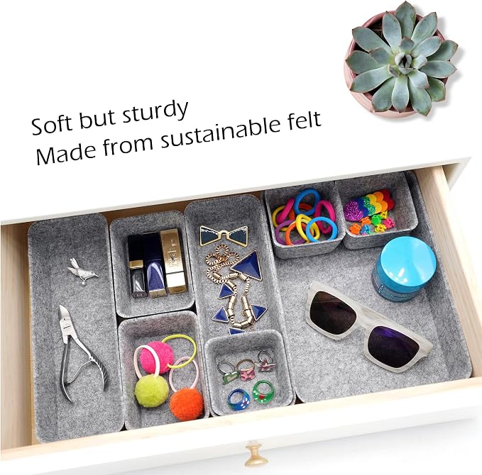 Desk Drawer organizers tray Felt storage bins aesthetics room décor for home office dorm closet decluttering minimalist lifestyle (Gray)