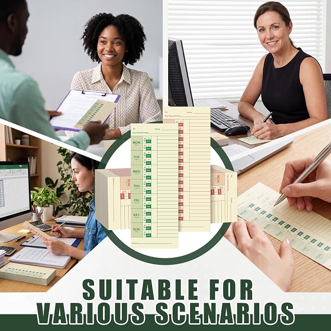 400 Pack Weekly Time Cards Double-Sided Named Days Manila Green/Red Print Cards for Employees Time Clocks for Office Factories Workshops Warehouses