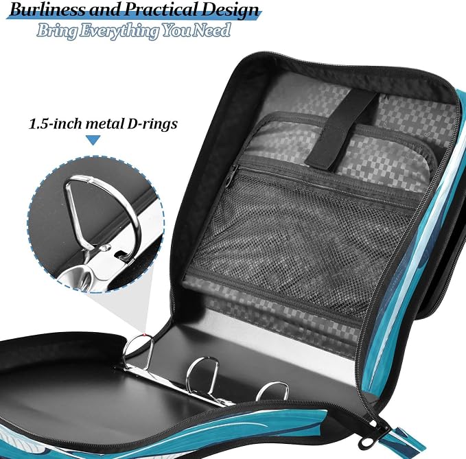 Zipper Binder 3 Ring, 1.5 Inch D-Ring Stingray Fishes File Folder Organizer | Multi-pocket Storage; Expanding Pocket; Secure Travel Document Organizer; Ideal for Commuting, Travel, Office and School