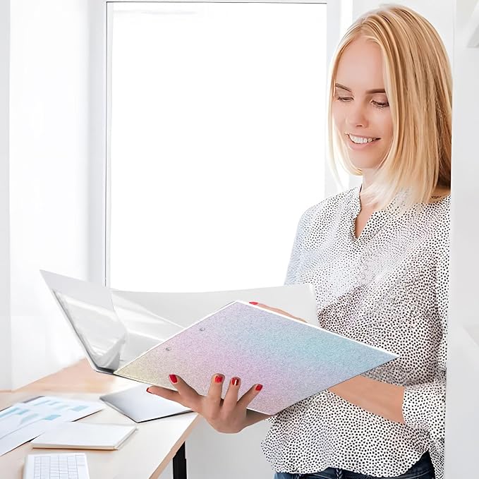 Rainbow Round Ring Binders 1.5 Inch White Pink Gold Marble Tie Dye 3 Ring Clipboard Binder for Office School Work Supplies File Folder Document 200 Sheet Capacity Easy Open 2 Pieces