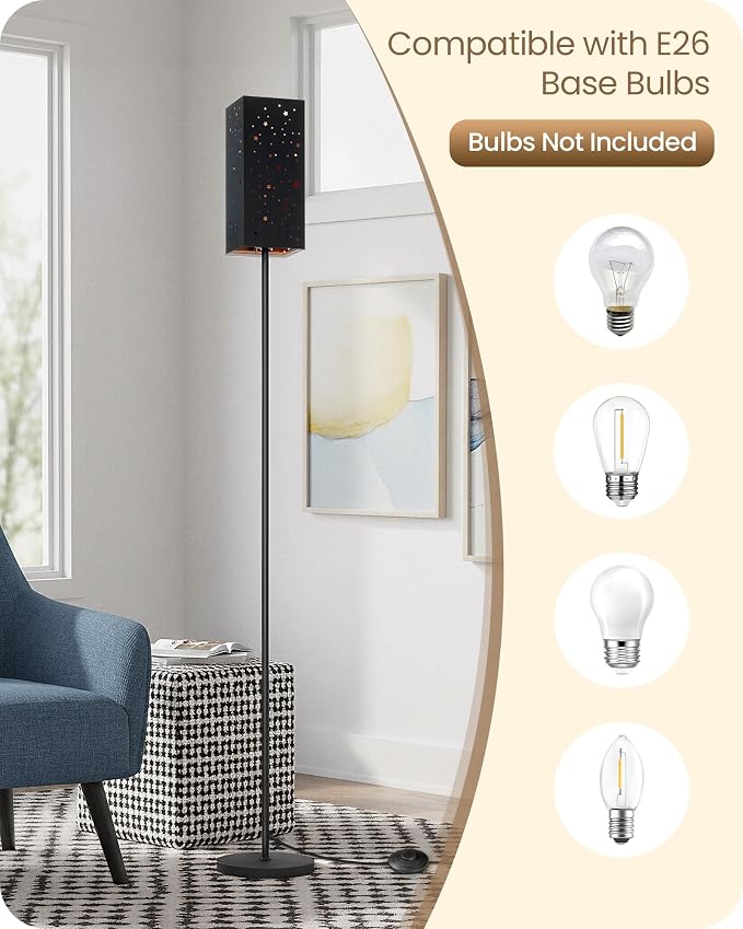 64.6" Floor Lamp, with Foot Switch, Standing Lamp with Sky Stars Design, Modern Freestanding Lamp (Bulb Not Included), for Living Room, Bedroom, Office, ETL Listed,Black Starry Sky AB07LD05