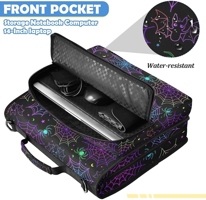 Goth Bat Spider Web Zipper Binder File Organizer Bag 3 D-Ring | with Shoulder Strap, Holds 500 Sheets & 14in Laptop, 3 Ring Binder for Office Supplies