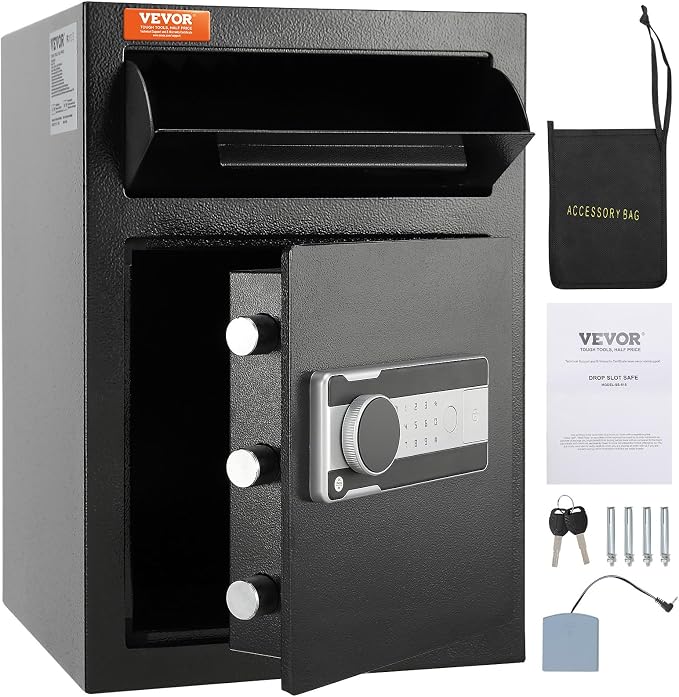 VEVOR 2.5 Cub Depository Safe, Deposit Safe with Drop Slot, Electronic Code Lock and 2 Emergency Keys, 20.27'' x 13.97'' x 13.97'' Business Drop Slot Safe for Cash, Mail in Home, Hotel, Office