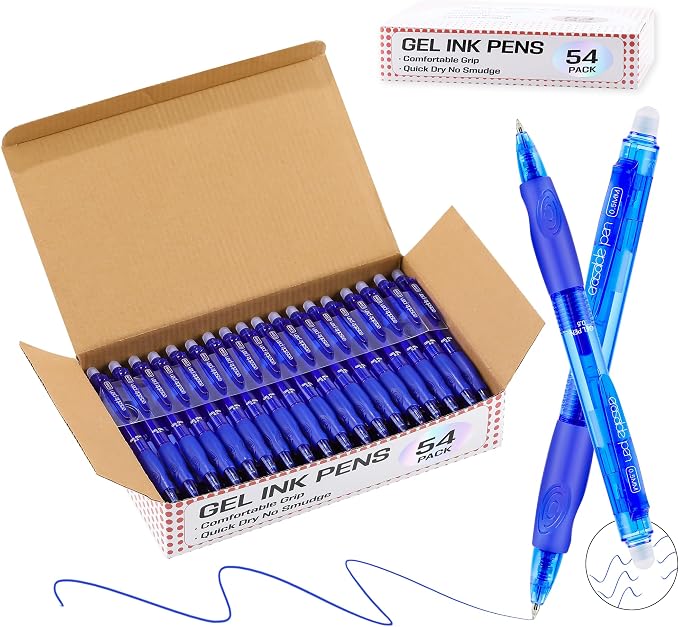 USUAL 54 Blue Retractable Erasable Gel Pens Clicker, Fine Point(0.5mm),Blue Ink for Planners,Make Mistakes Disappear, Premium Comfort Grip, Smooth Writing Pen Office Back-to-School Supplies