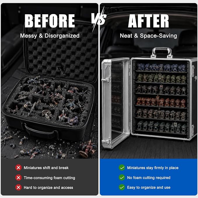 Miniature Carrying Case for Wargame Figures, Mini Display Case, X-Large | Aluminum Alloy, 6 Metal Trays, Combination Lock, Shoulder Strap, Storage Case for Collectibles, Tabletop Figure