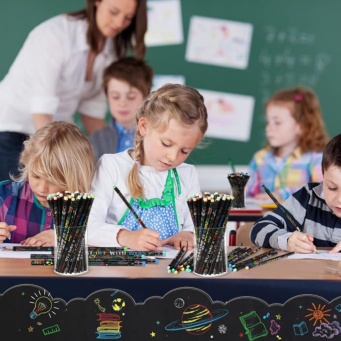 Pasimy 600 Pcs Reading Motivational Pencils Bulk Black Novelty Wooden Pencils with Eraser Classroom Inspirational Pen with Sayings for Kids Student Teacher School Reward Gifts Stationery Party
